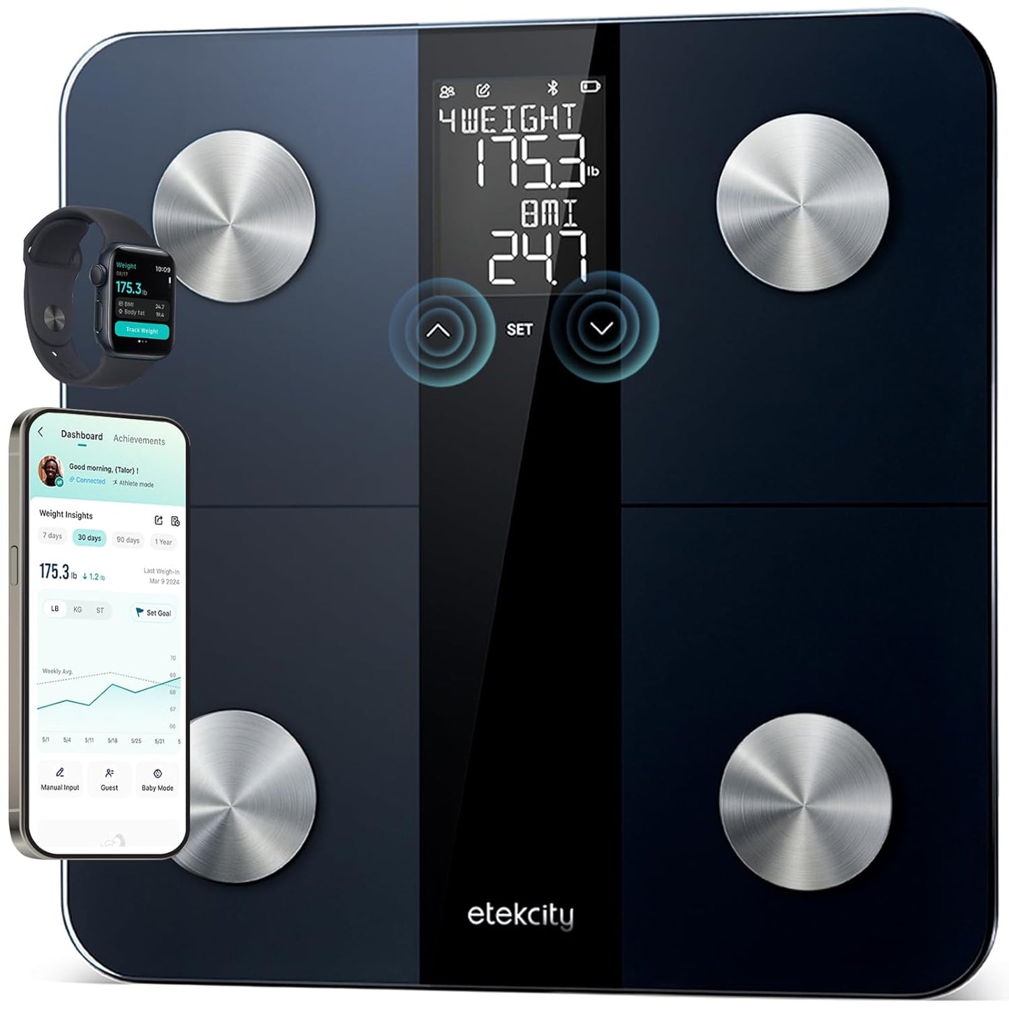 Etekcity Smart Body Weight Scale - Digital Bathroom Scale with BMI, Body Fat & Muscle Mass | Large Display, 13 Metrics