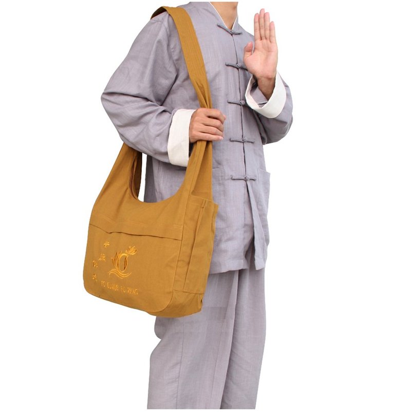 Buddhist Shaolin Arhat Temple Embroidery Kung Fu Bag - Buddhist Bag Monk Backpack Yellow One Size