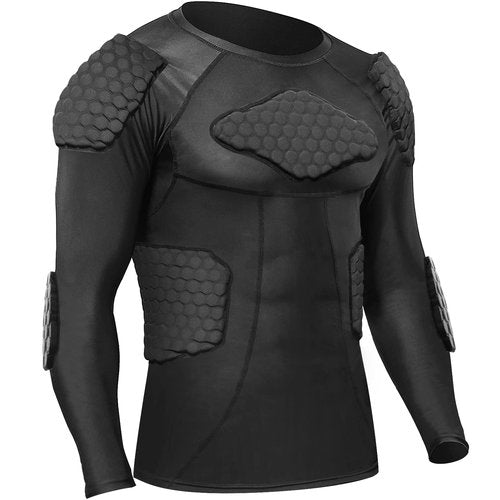 Zicac Men's Sports Shock Rash Guard Compression Padded Shirt Soccer Basketball Protective Gear Chest Rib Guards(Black,US:XL)