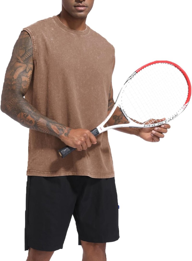 Men's Cotton Workout Tank Top - Sleeveless Acid Wash Gym Tee | Loose Fit Muscle Shirt