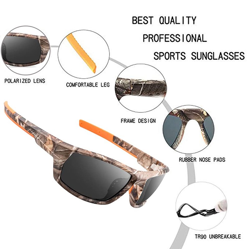 Polarized Camo Sunglasses for Men Women Fishing Sports glasses outdoor Hunting UV Protection sunglasses (Camo Frame/Grey Lens) …