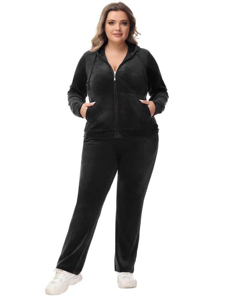 ROYAL MATRIX Womens Plus Size Velour Tracksuit 1X-6X 2 Pieces Velour Sweatsuits Set Full Zip Hoodie & Sweatpant Sets (Black, 3X)