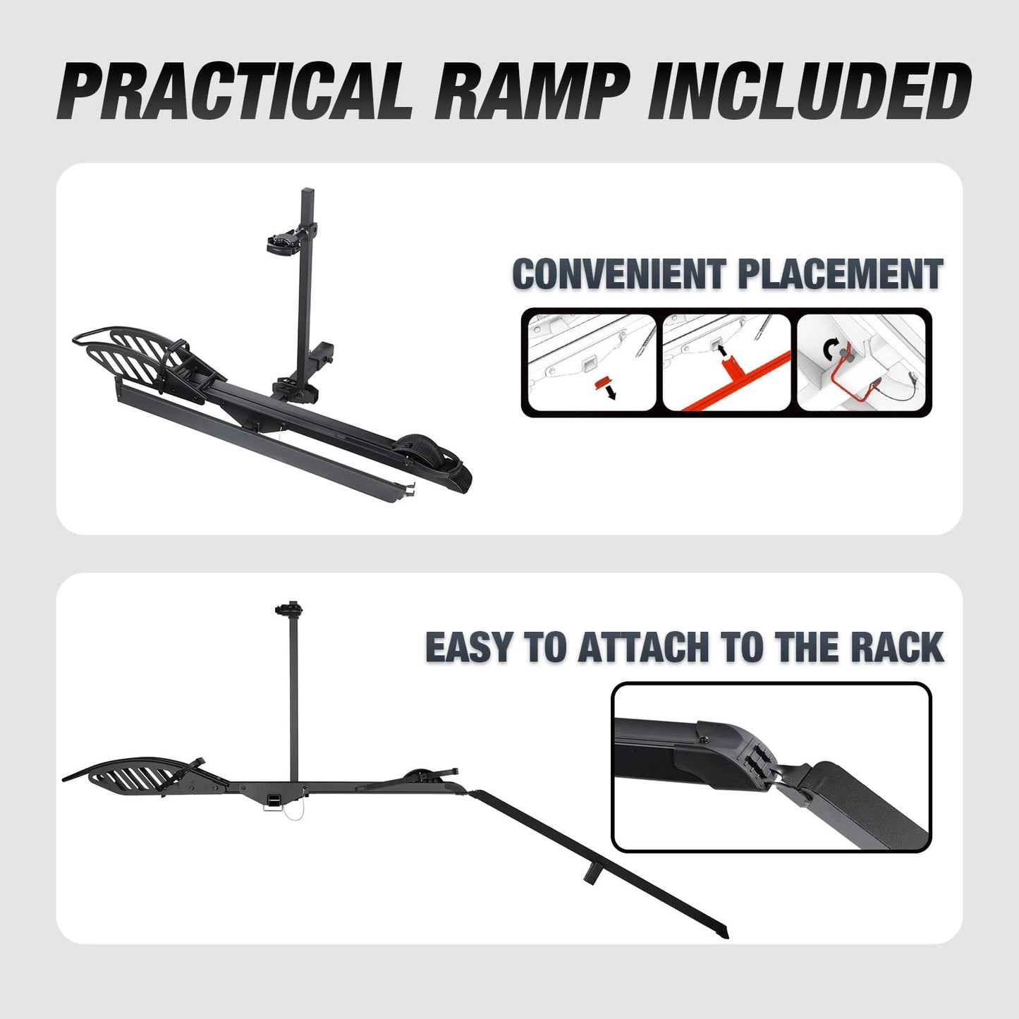 Young Electric 1-Bike Rack Sole R, E-Bike Rack Hitch with Ramp for Cars, Trucks, Minivans, SUVs with 2 Inches Receiver, 100 Lbs Capacity Fits up to 5 Inches Fat Tire