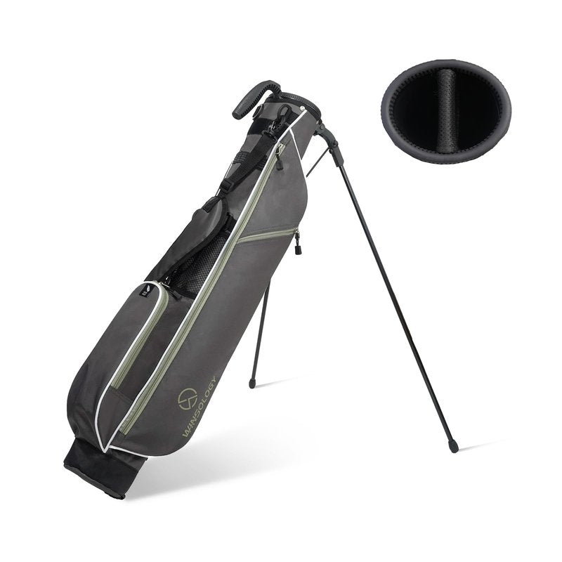 T WINSOLOGY Small Golf Bags for Men Golf Stand Bag Lightweight Golf Easy Carry Bag with Strap and Stand for The Driving Range, Par 3 and Executive Courses Golf Bags for Men or Women. (Grey/Wasabi)