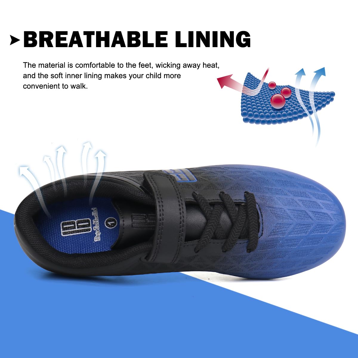 brooman Kids Firm Ground Soccer Cleats Boys Girls Athletic Outdoor Football Shoes (1,Blue Black)