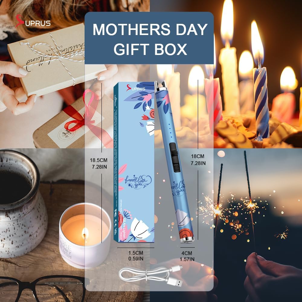 USB Type C Electric Candle Lighter - Flameless Plasma Design with LED Battery Display | Rechargeable & Windproof (Blue)
