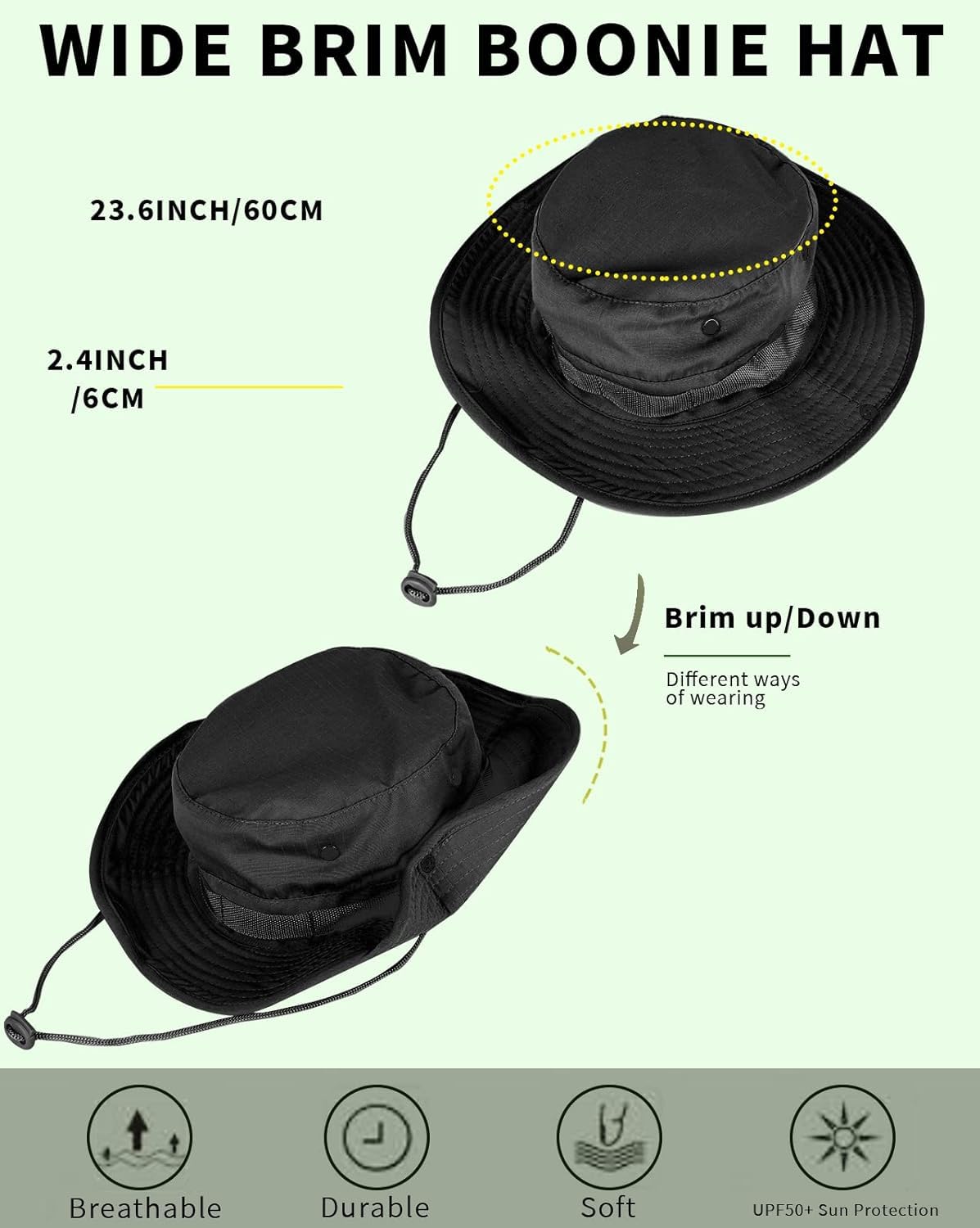 Sun Hats for Men Women Bucket Hat UPF 50+ Boonie Hat Foldable UV Protection Hiking Beach Fishing Summer Safari(1pack-Light camo)