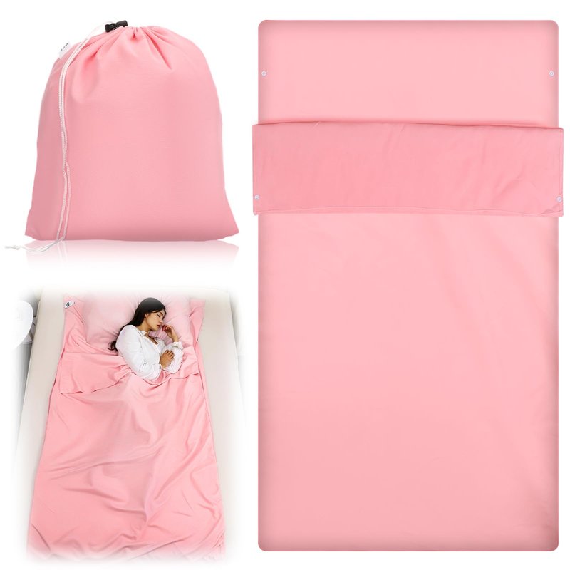 Tan Sleep Sack Reusable Breathable Tanning Sleep Sack Tanning Sheet Protector for Bed Travel, Lightweight Polyester Sleeping Bag Liner with Zipper, Pink