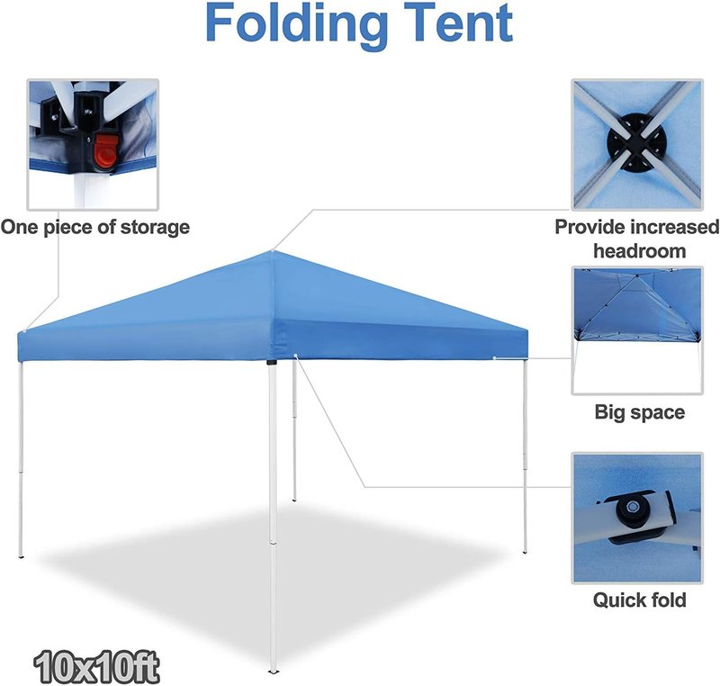 Pop Up Canopy Tent 10x10 FT - Instant Outdoor Shelter with Wheeled Carry Bag, Adjustable Height, Blue