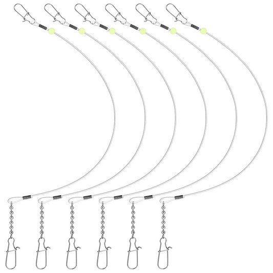 Threlaco 6 Pcs Trolling Bumper for Trolling Flashers Dodgers Fishing Leader Saltwater Leader Line Bottom Rigs Clear Nylon Surf Fishing Steel Tackle Rigs with Swivel Snaps Beads(18 Inch)