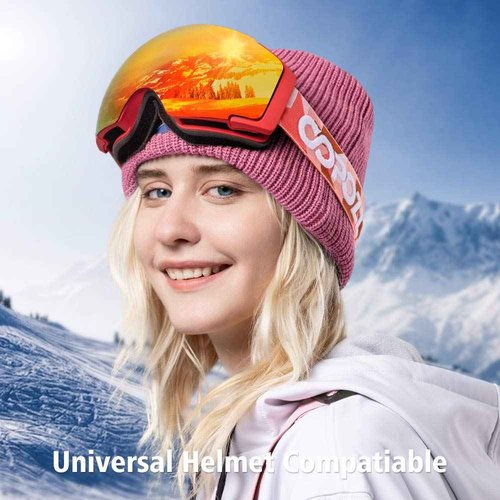 COPOZZ Polarized Ski Goggles Set, M1 Magnetic Snowboard OTG UV400 Skiing Goggles … (Red Lens Red Frame VLT-16.1%)