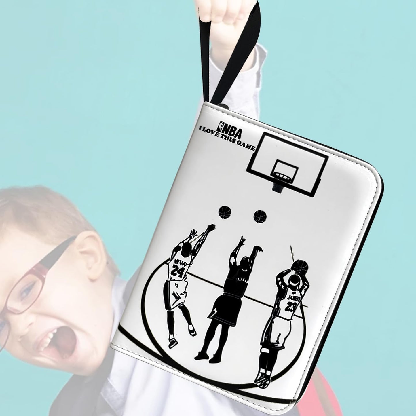 Basketball Card Binder - 400 Capacity 4-Pocket Trading Card Album, 3 Ring Card Holder Binder, Waterproof PU Leather, Zip Closure, Perfect Christmas Birthday Gift for Collectors