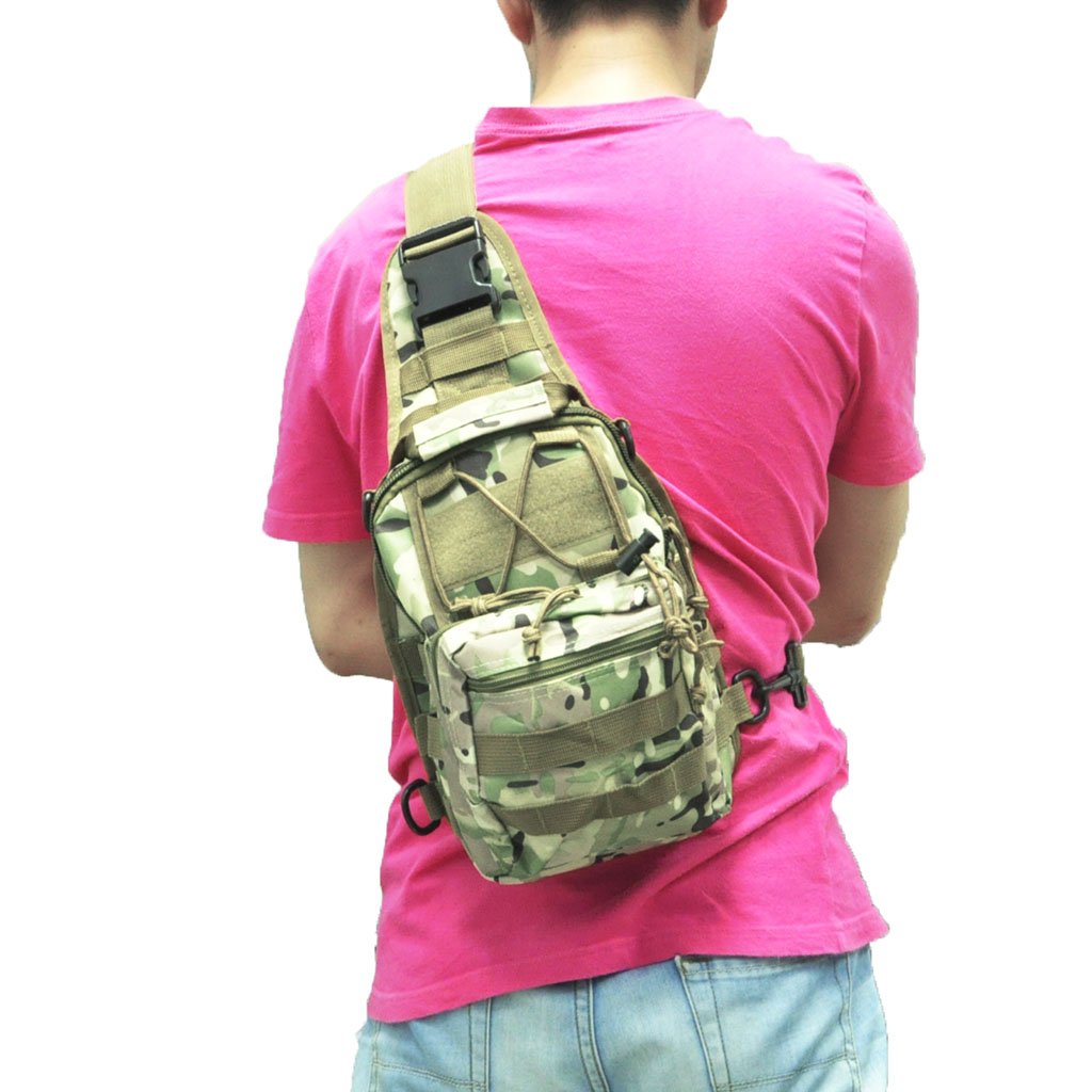 Qcute Tactical Backpack, Waterproof Military Cross-body Molle Sling Shoulder Backpack Chest Bag for Outdoor Every Day Carry (CP camouflage)