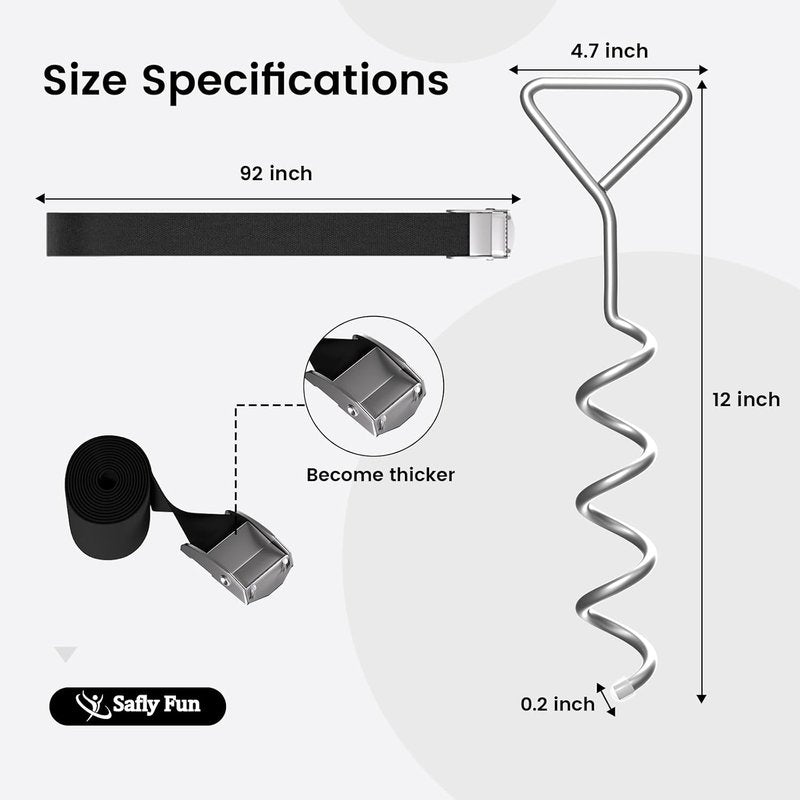 Heavy Duty Trampoline Anchor Kit - Spiral Ground Stakes with Straps & Tool | 4-Pack for Secure Trampoline, Tent, Canopy, Gazebo