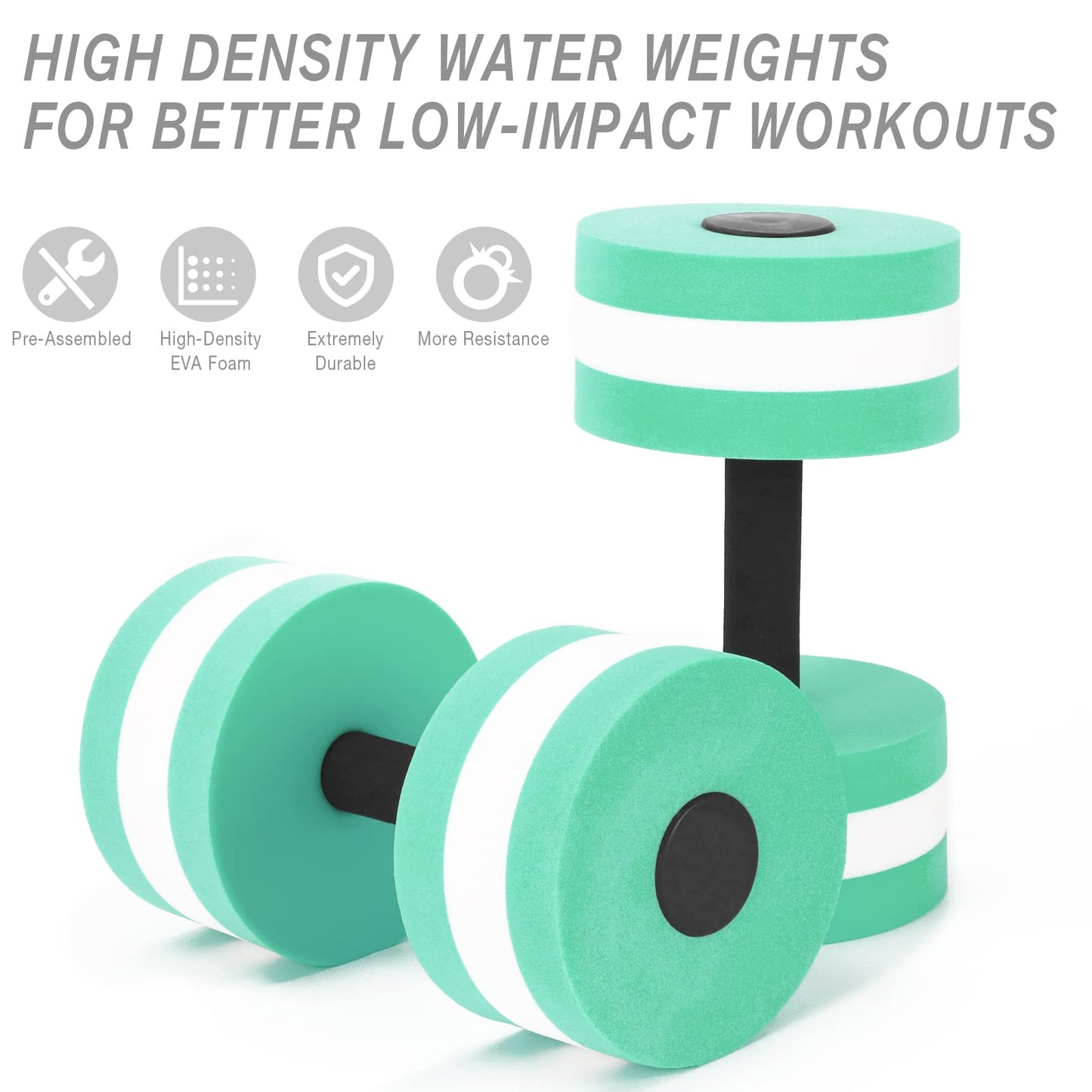 NEAGLORY 5 Pieces Water Aerobics Set Aquatic Exercise Set Pool Fitness Equipment with Foam Dumbbell, Swim Kickboard, Pull Buoy, Aquatic Swim Belt for Water Workout, Green