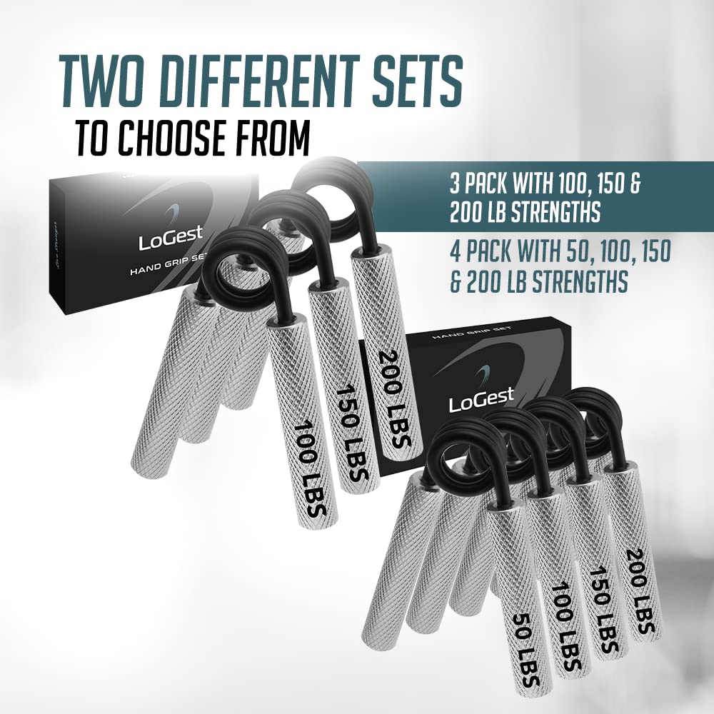 Logest Metal Hand Grip Set, 100LB-200LB 3 Pack No Slip Heavy-Duty Grip Strengthener with Gift Box, Great Wrist & Forearm Hand Exerciser, Home Gym, Hand Gripper Grip Strength Trainer