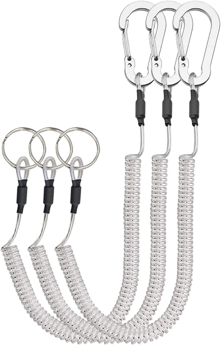 Retractable Safety Coiled Lanyard - Durable Aluminium Alloy Carabiner | Black, Blue, Green, Red, Silver, Yellow