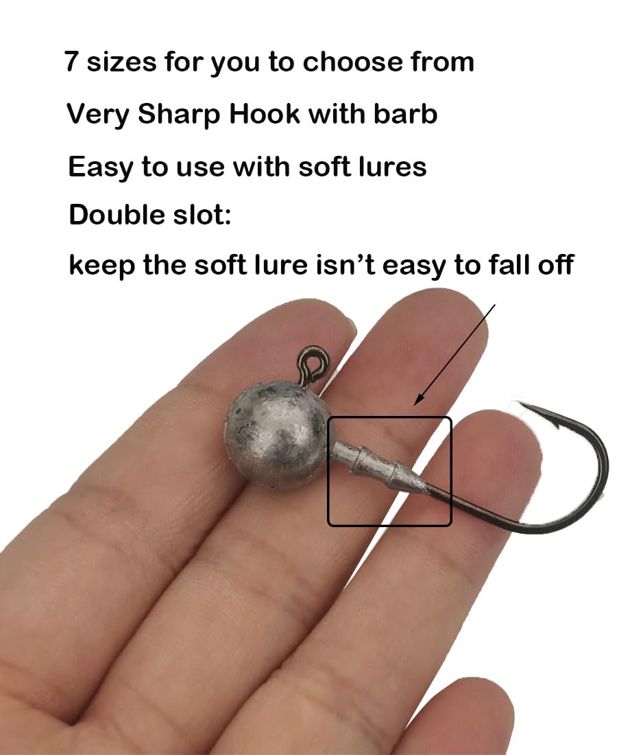 Laxygo 10pcs/Pack Fishing Jig Head Hooks Lead Jig Head Crappie Jigs Round Ball Sharp Jig Hooks Assortment for Bass Fishing Saltwater Freshwater 1/14oz-1/2oz (3/18oz(5g)-10pcs, Round Jig)