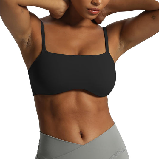 Aoxjox Women's Define Sculpt Bandeau Sports Bras Workout Curved Training Fitness Running Yoga Crop Tank Top (Black, Small)