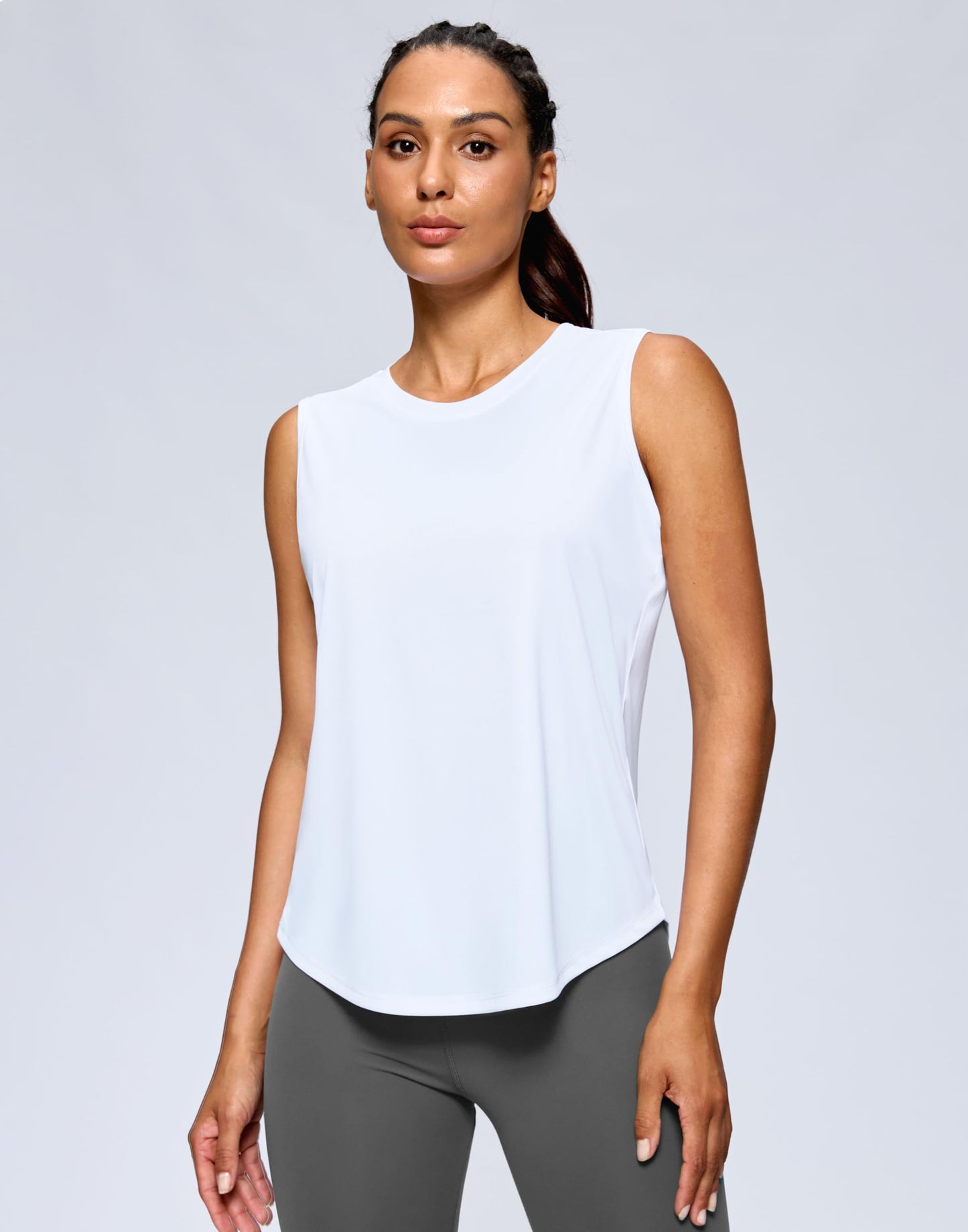 G Gradual Women's Workout Tank Tops Lightweight Sleeveless High Neck Athletic Shirts for Running Gym Tennis Pickleball, White, L