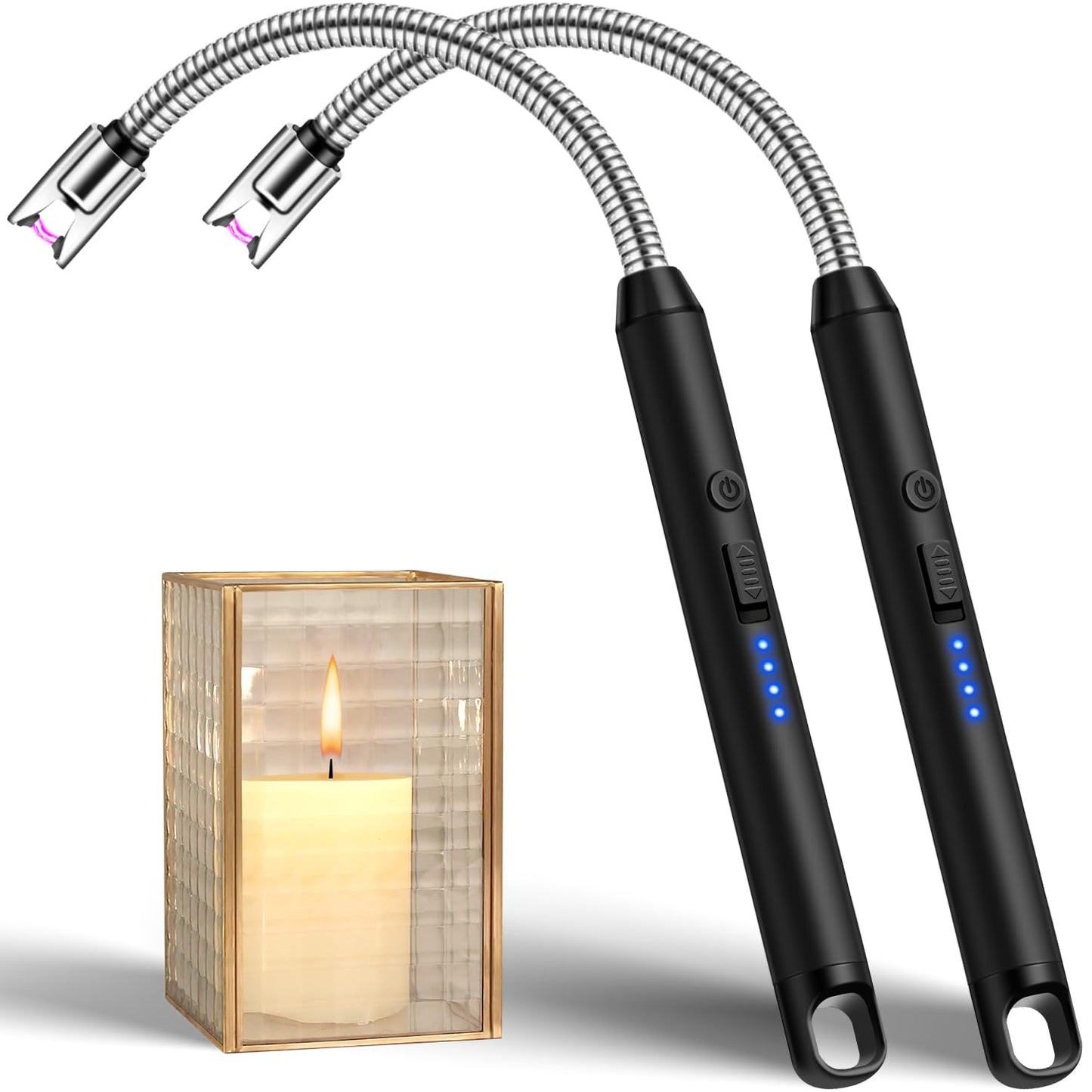LcFun 2 Pack Candle Lighter USB C Rechargeable Electric Lighters with 360° Flexible Neck & Safety Lock, Windproof Flameless Lighters Long Stem Matches for Candle, Grill, BBQ, Gas Stoves