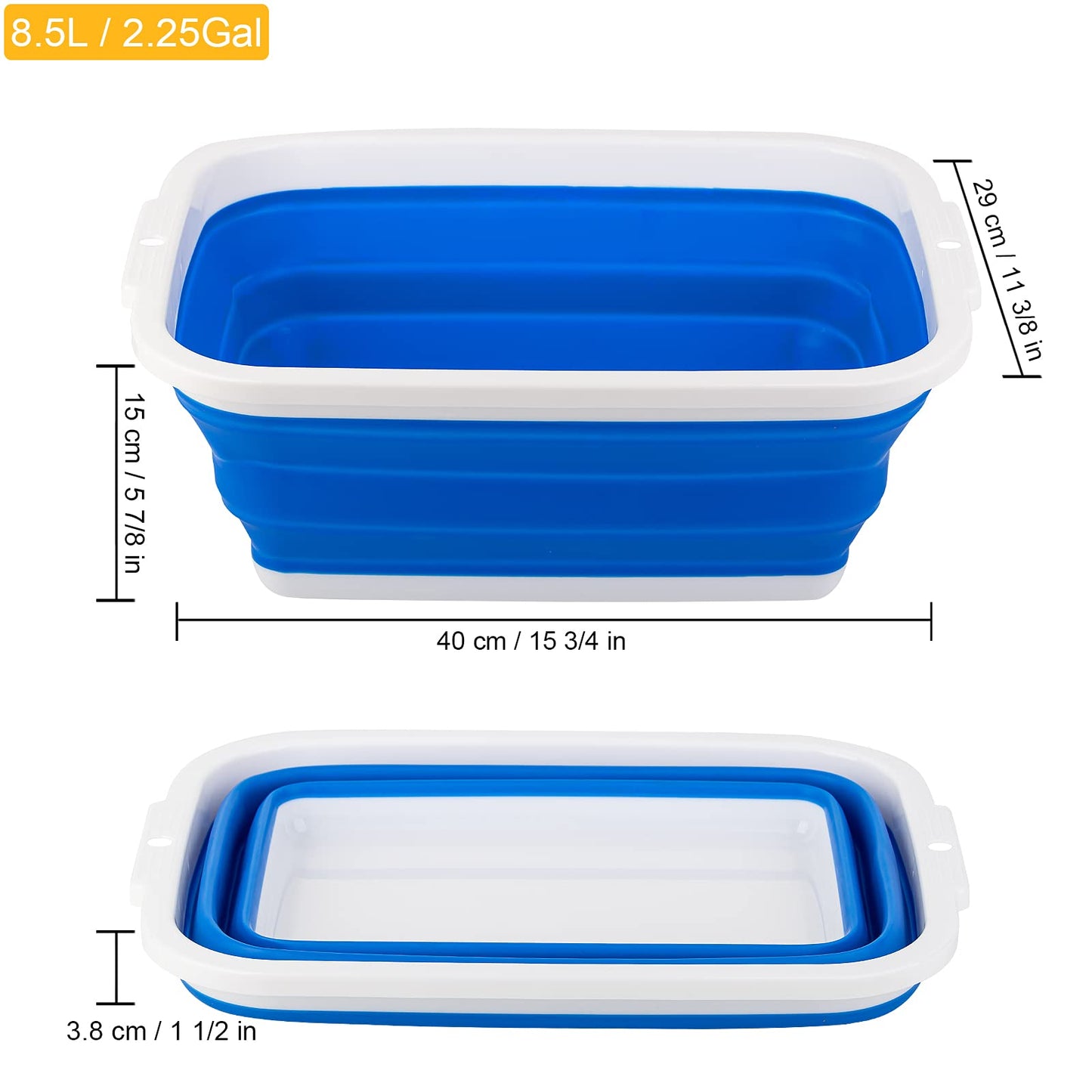 Collapsible Sink with 2.25 Gal / 8.5L, Foldable Dish Tub for Washing Dishes, Camping, Hiking and Home, Portable Washing Basin