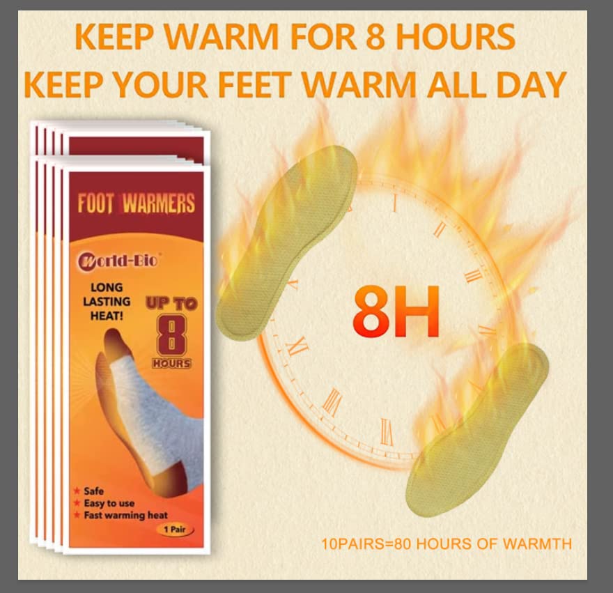 Insole Foot Warmers - Long Lasting Safe Natural Odorless Air Activated Warmers Instant Warm Up to 8 Hours of Heat - Disposable Heating Pack for Skiing, Winter Hunting - 16 Pairs feet Warmers for Men