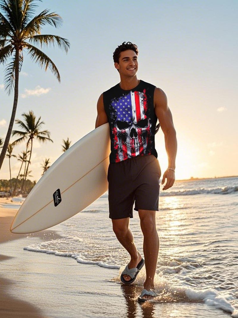 Indoner Mens Graphic Tank Tops Workout Sleeveless Shirts Hawaiian Palm Tree Vacation Tanks for Men Summer Beach T-Shirt