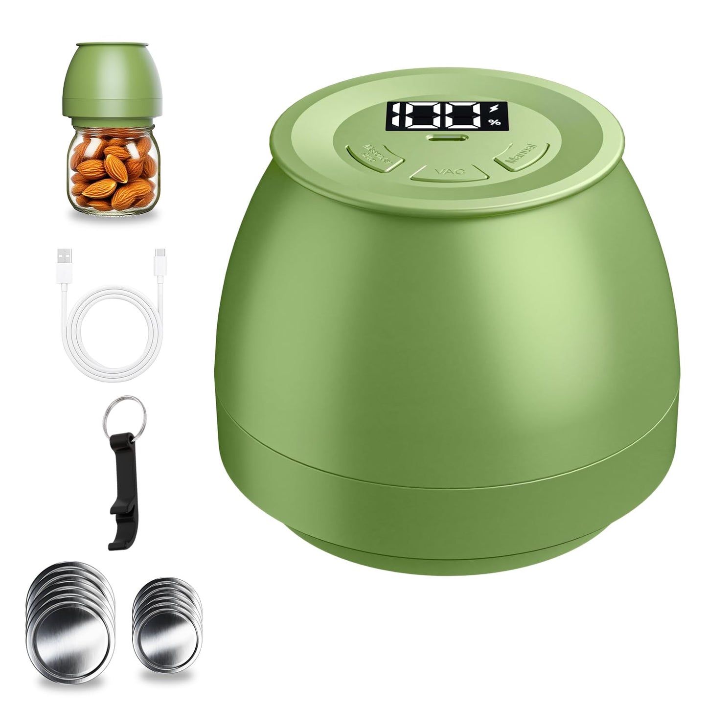 FUTUREZEN Electric Mason Jar Vacuum Sealer for Regular/Wide Mouth, Green