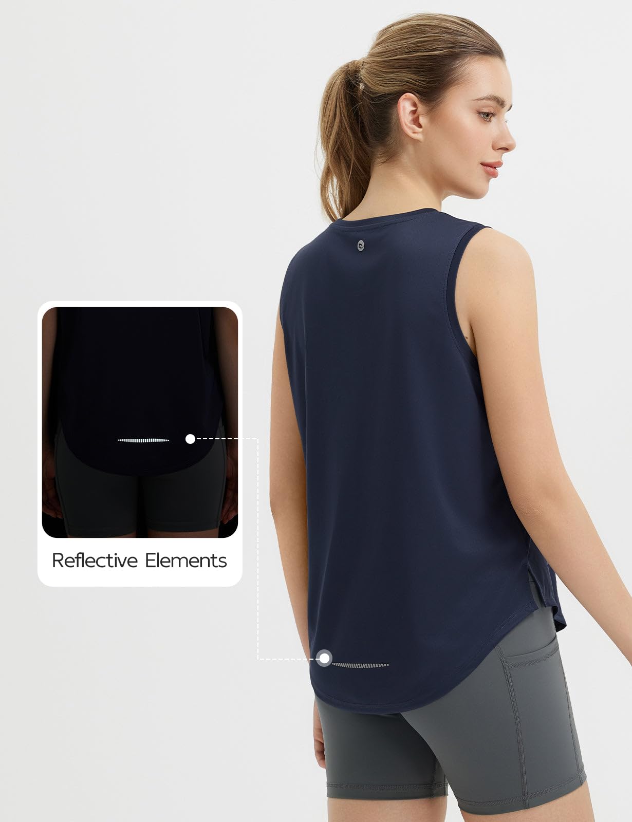 baleaf Women's Sleeveless Workout Tops Athletic Racerback Tank Top High Neck Yoga Running Shirts Loose Fit Gym Tennis Navy Blue M