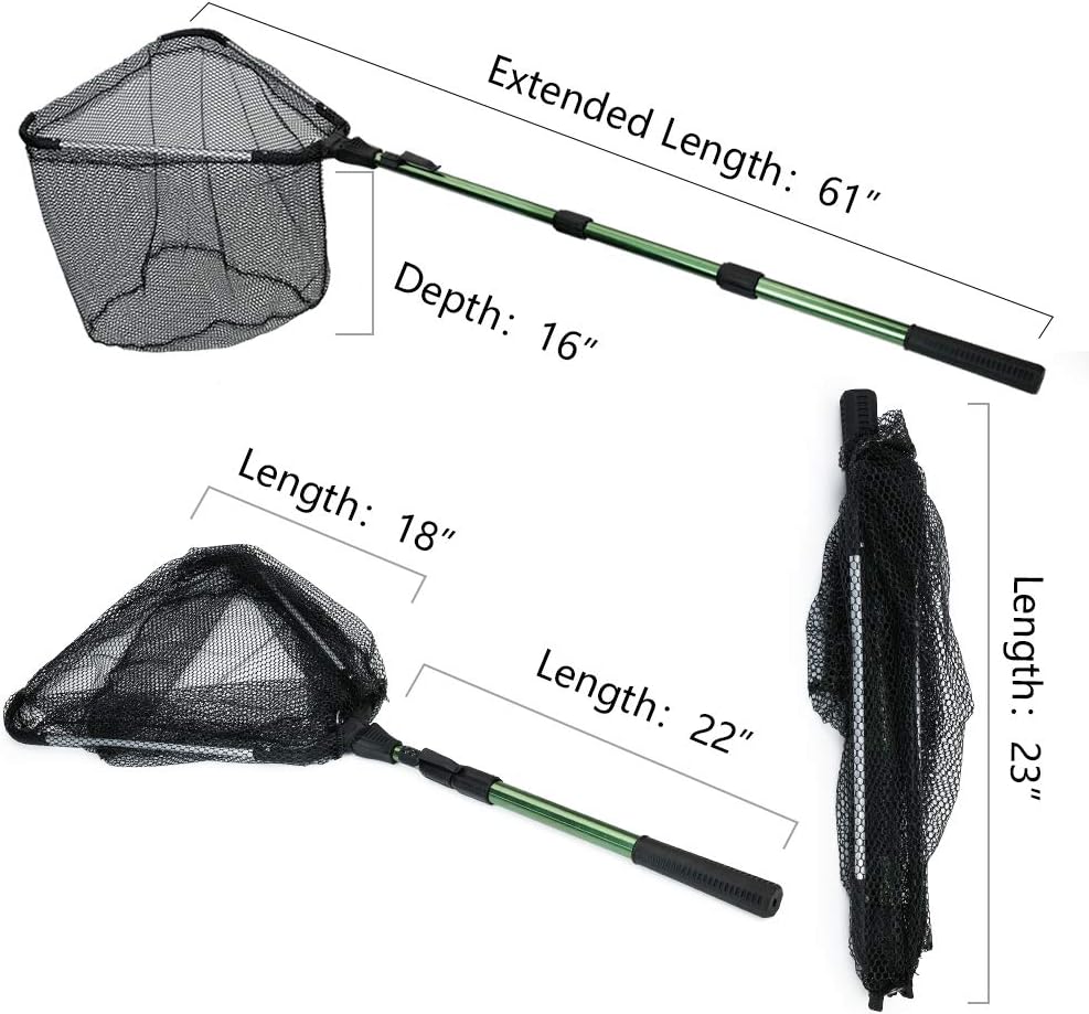 Fishing Landing Net with Telescoping Pole Handle - Extendable 40-63 Inches for Freshwater Use
