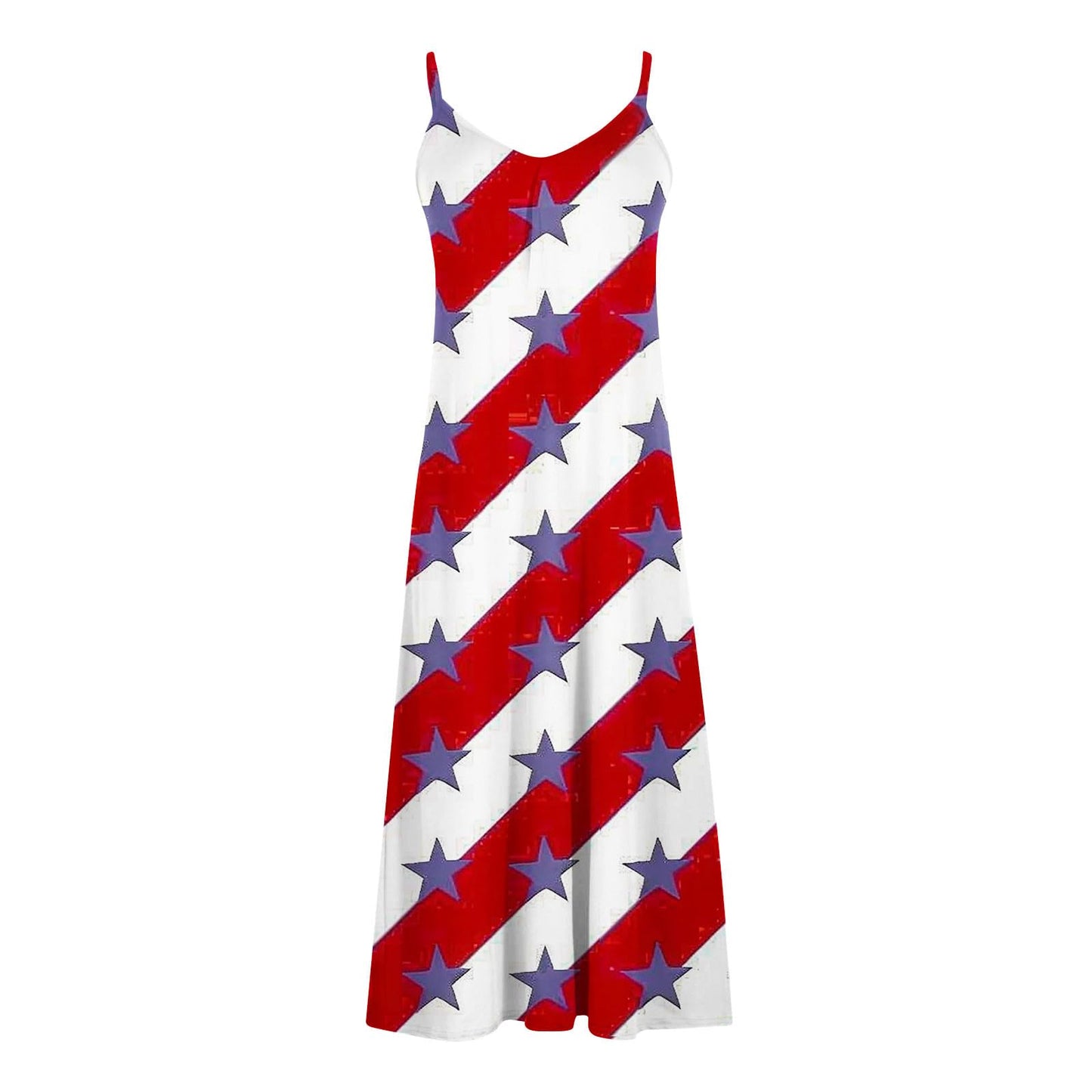 Deal of The Day Prime Today Only Summer Dresses for Women 2024 Trendy Stars Strips Printed Sleeveless V Neck Patriotic Sundress 4th of July Maxi Dress