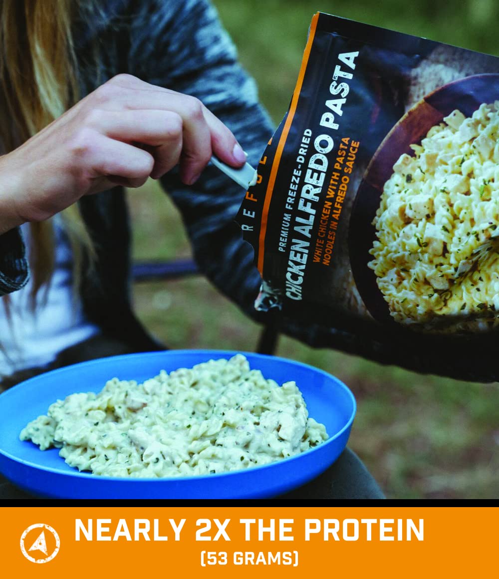 Peak Refuel Chicken Alfredo Pasta | Premium Freeze Dried Camping Food | Backpacking & Hiking MRE Meals | Just Add Water | 100% Real Meat | 48g of Protein | 2 Serving Pouch (2 Serving)