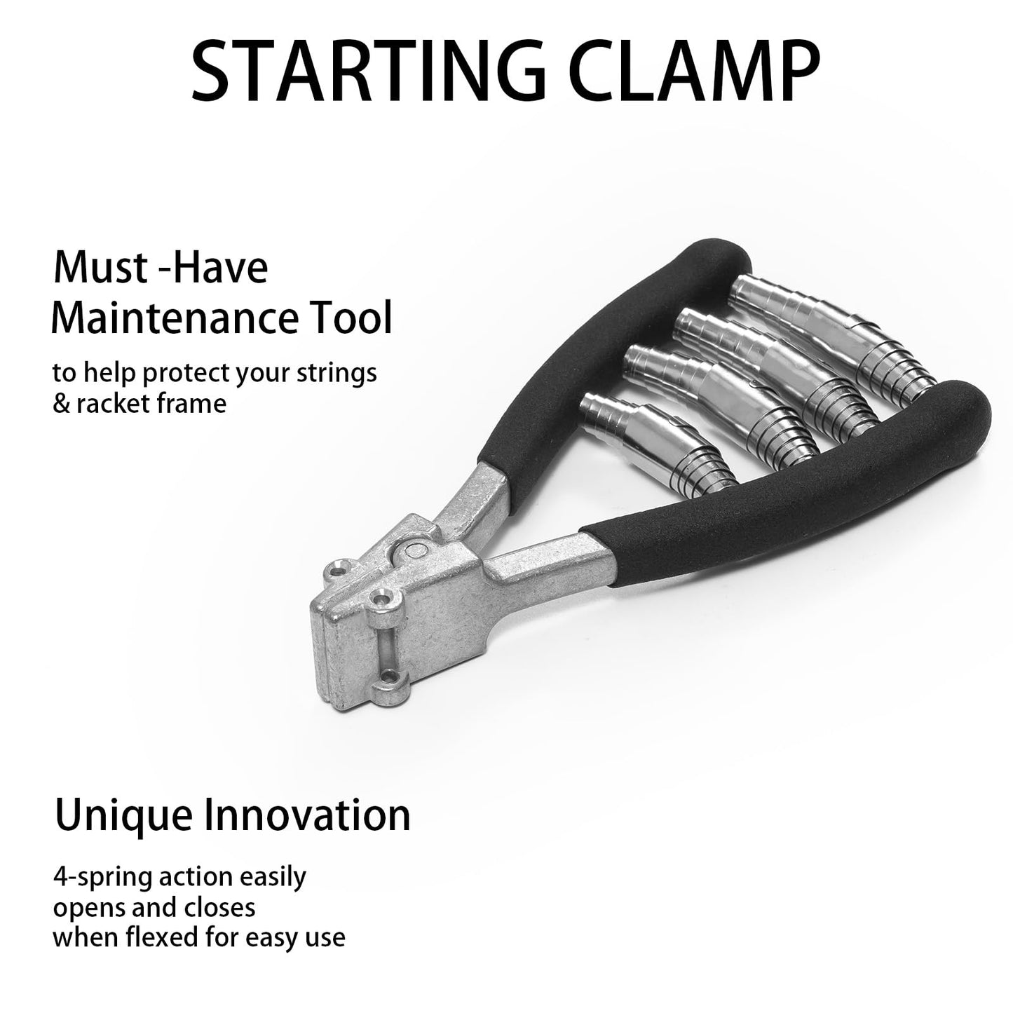 FTGear Stringing Starting Clamp 4-Spring for Tennis & Badminton Racket - Zinc Alloy with Thread Protection