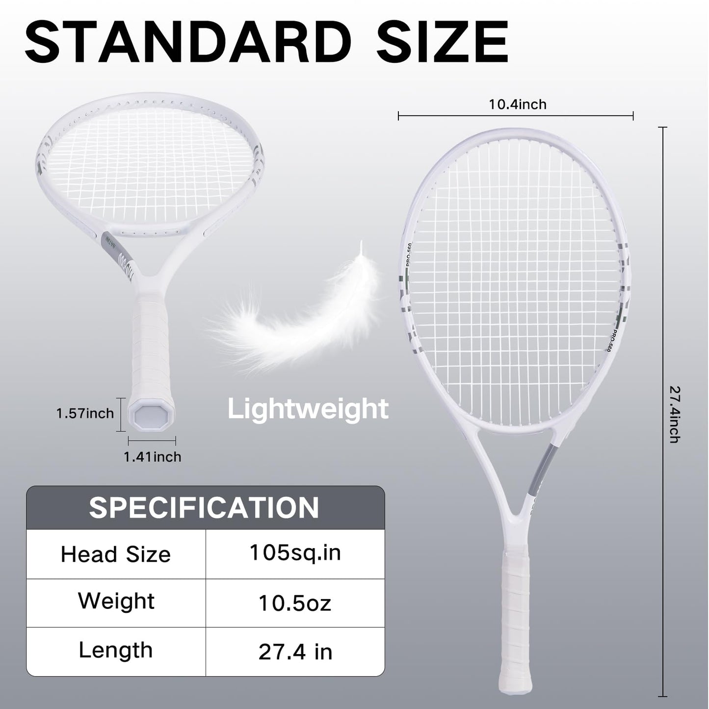 Natini Tennis Racket - Pre-Strung 27.4 Inch Adult Racquet - 4 1/4 in Grip(2-Pack)