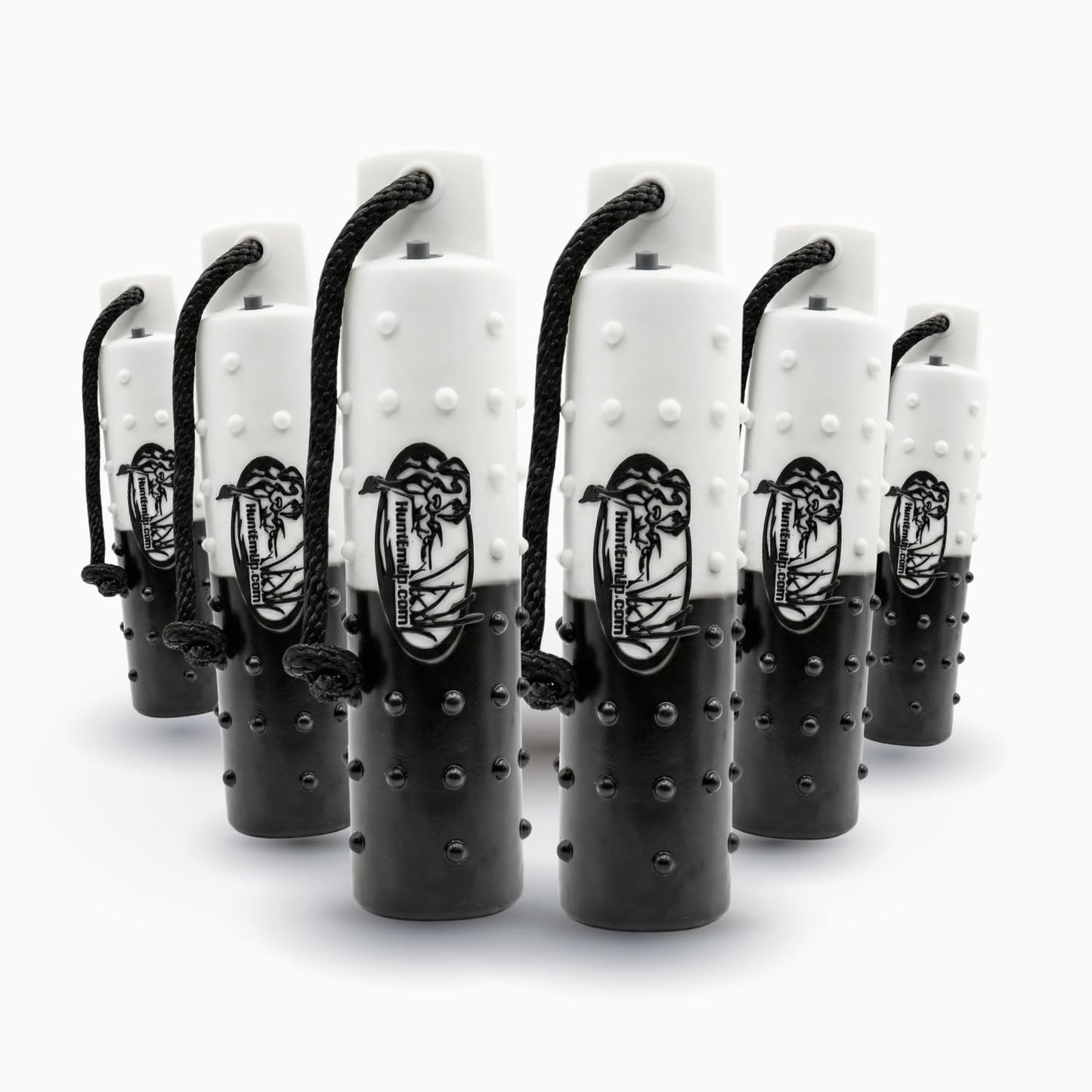 HuntEmUp 3" Plastic Dog Training Bumper – Knobby Retrieving Dummy for Retriever & Hunting Dog Training – Floating Water Training Dummy – Half Black/Half White (6 Pack)