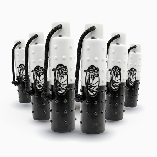 HuntEmUp 3" Plastic Dog Training Bumper – Knobby Retrieving Dummy for Retriever & Hunting Dog Training – Floating Water Training Dummy – Half Black/Half White (6 Pack)