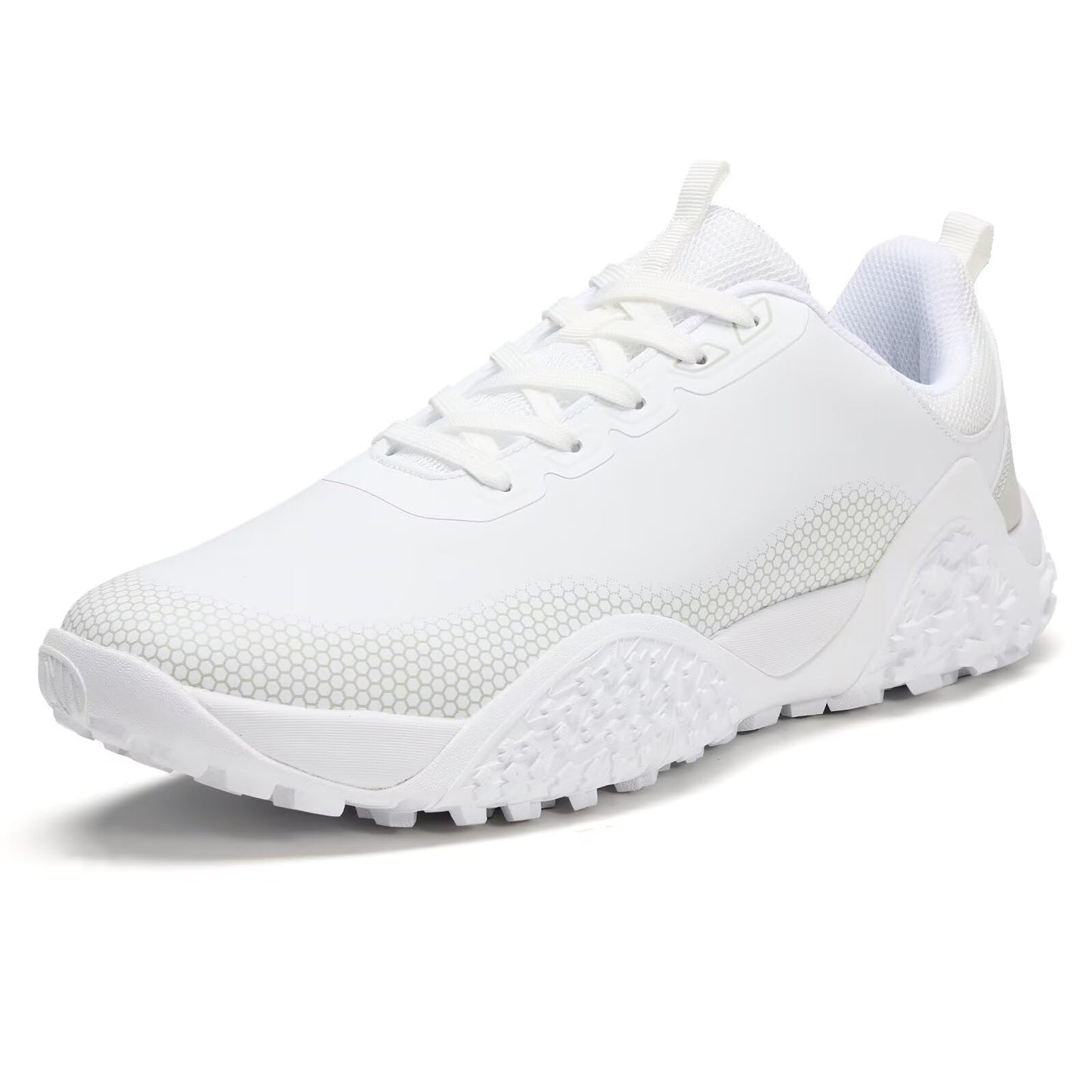 TEOHRW Wide Golf Shoes for Men Spikeless Professional Outdoor Waterproof Golfing Footwears Sneakers with Arch Support White Grey