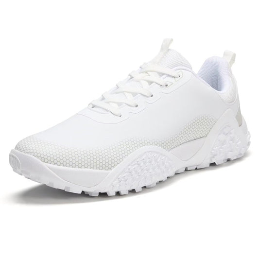 TEOHRW Wide Golf Shoes for Men Spikeless Professional Outdoor Waterproof Golfing Footwears Sneakers with Arch Support White Grey