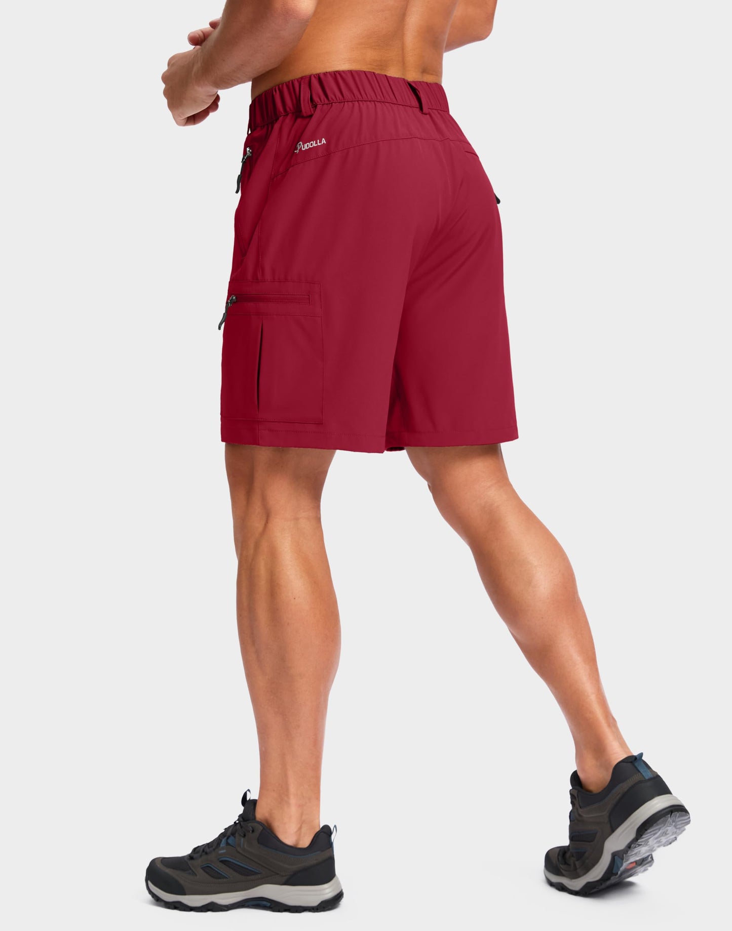 Pudolla Men's Hiking Cargo Shorts Lightweight 7" Travel Casual Shorts for Men Golf Work Outdoor with 5 Zipper Pockets(Red XX-Large)