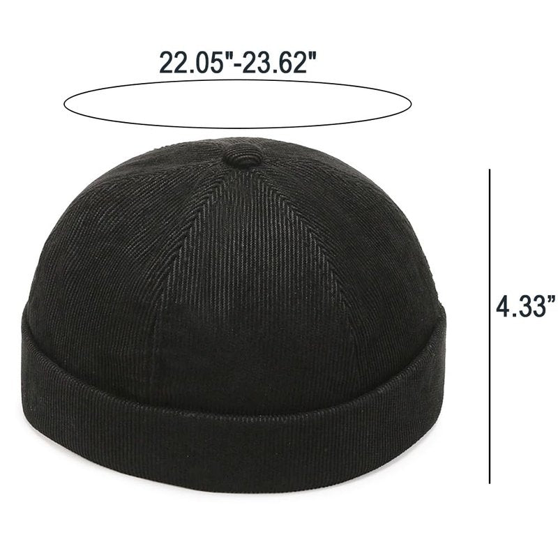 Corduroy Brimless Hat for Men Women Sailor Docker Cap Cuff Harbour Beanie Hat Black