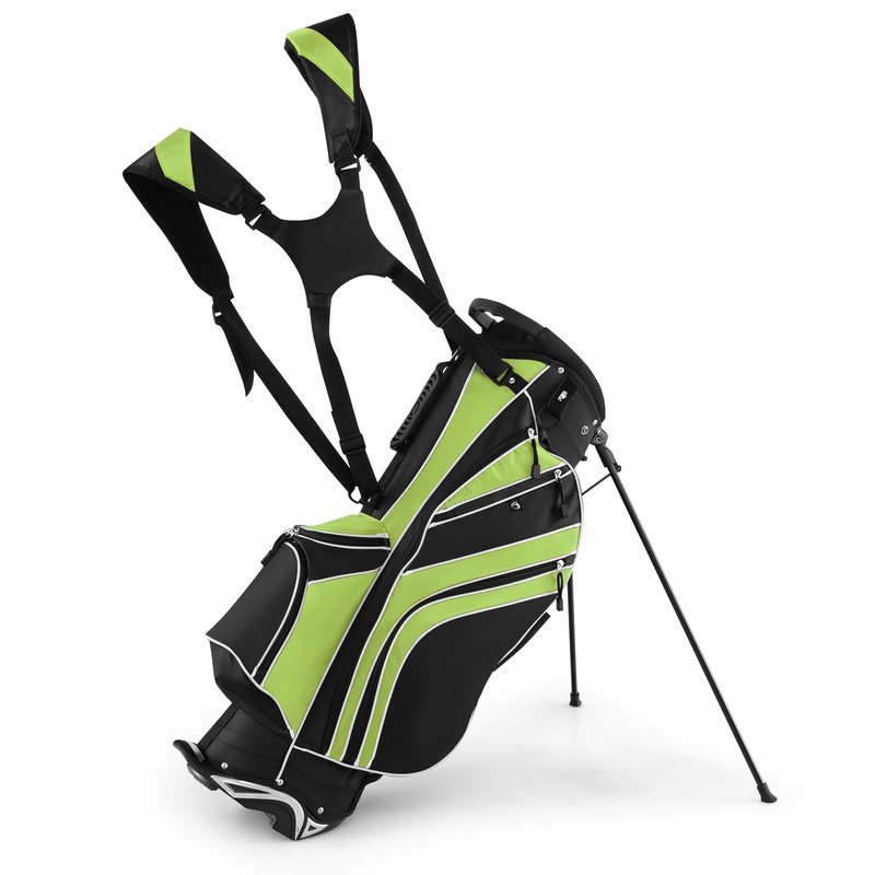 SPORFIT Golf Stand Bag with 6 Way Dividers, Lightweight Golf Club Bag w/ 8 Pockets, Rain Hood, Ergonomic Straps, Portable Golf Bag for Men Women (Green)