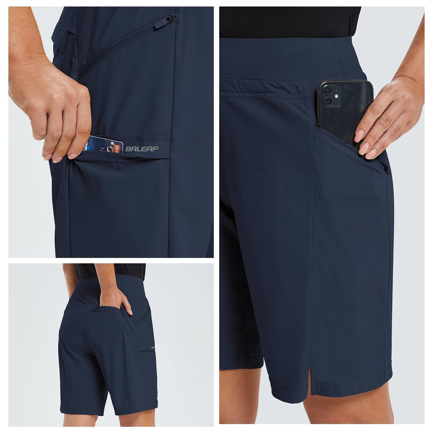 baleaf Women Hiking Long Shorts Bermuda Quick Dry Pockets Navy Blue S