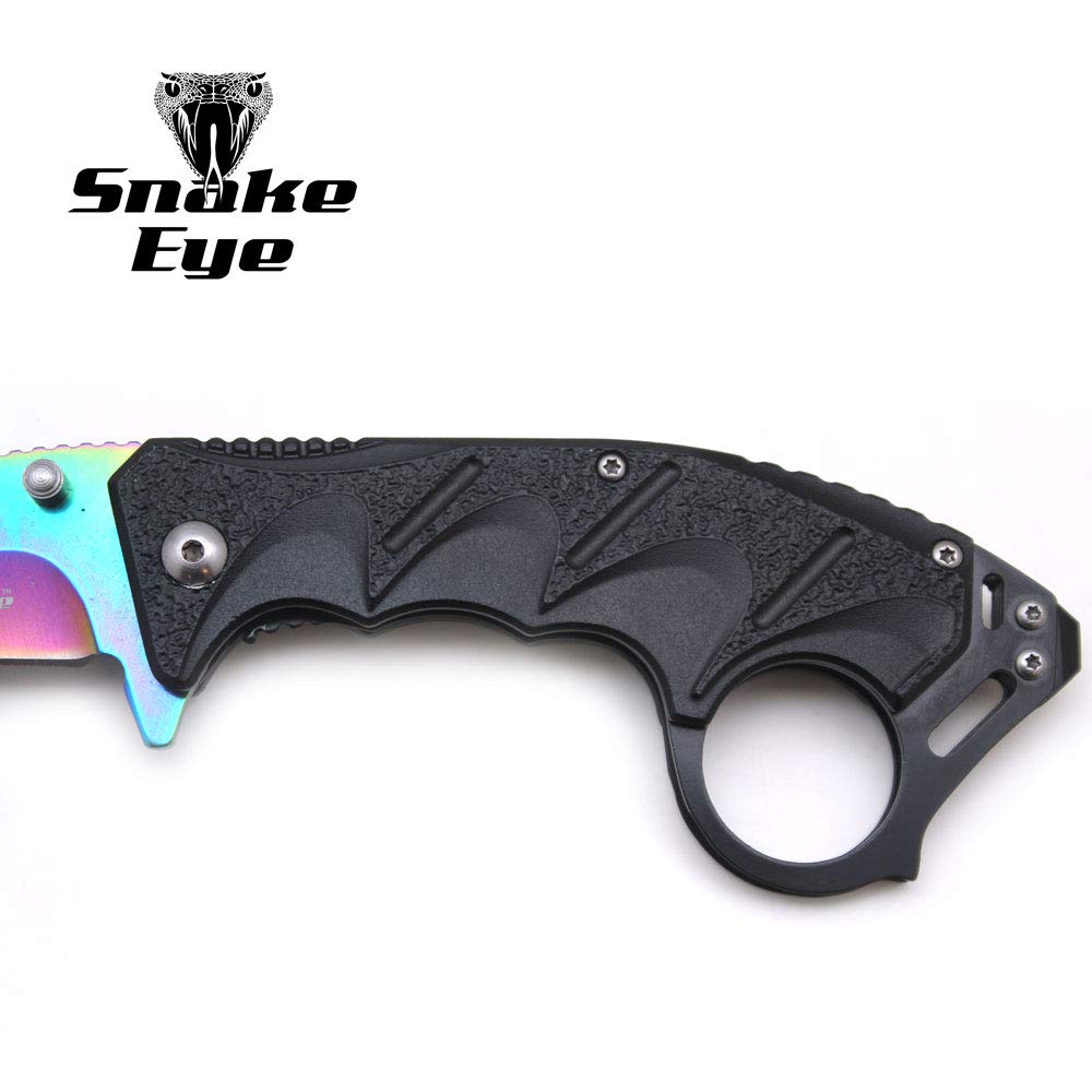 Snake Eye Tactical Everyday Carry Spring Assist Style Folding Pocket Knife EDC (Rainbow)