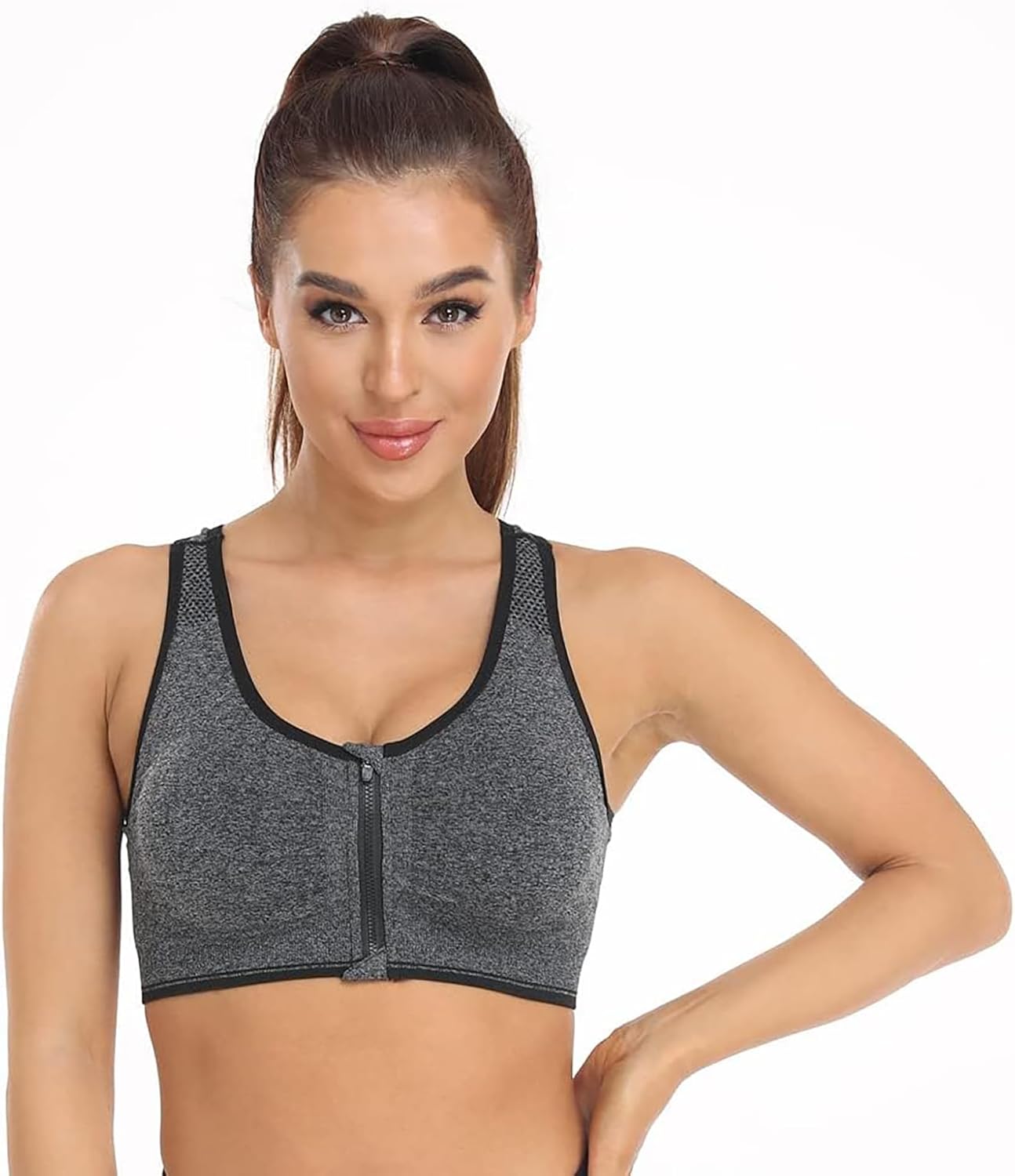 Women's Zip Front Sports Bra - Wireless Post-Surgery Activewear | Comfortable Yoga Bra