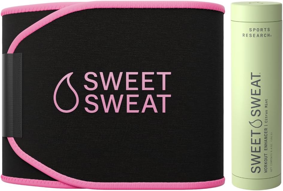 Sweet Sweat Waist Trimmer Pack - Black/Pink Medium Trimmer & Citrus Mint Workout Enhancer Gel