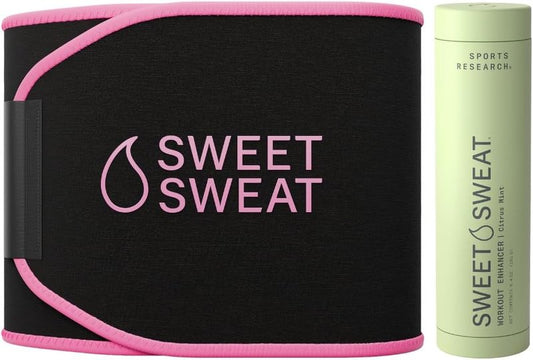 Sweet Sweat Waist Trimmer Pack - Black/Pink Medium Trimmer & Citrus Mint Workout Enhancer Gel