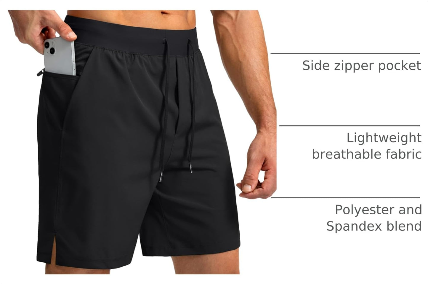 Soothfeel Men's Running Shorts with Zipper Pockets 9 Inch Lightweight Quick Dry Gym Sports Athletic Workout Basketball Shorts for Men (Black, S)