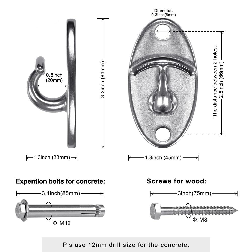 SELEWARE 3 Pack Heavy Duty Stainless Steel Wall Anchors for Resistance Bands – 2000 lbs Load Capacity, Space-Saving Home Gym & Physical Therapy Mounts for Strength Training & Body Weight Straps