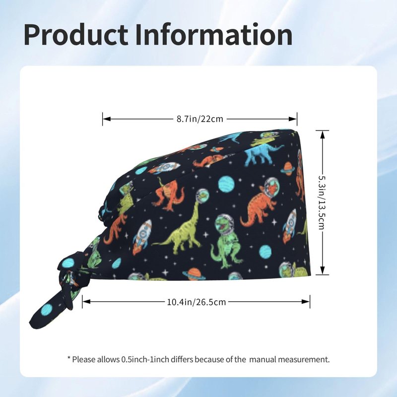 Dinosaur in Space Surgical Scrub Cap with Sweatband Adjustable Tie Back Working Cap for Men Women